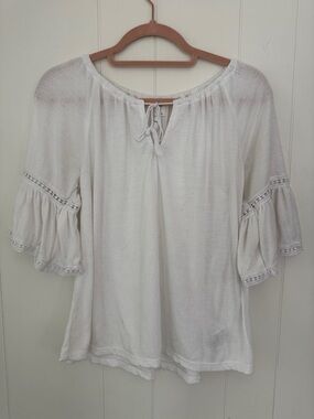 White Peasant Blouse with Lace Trim